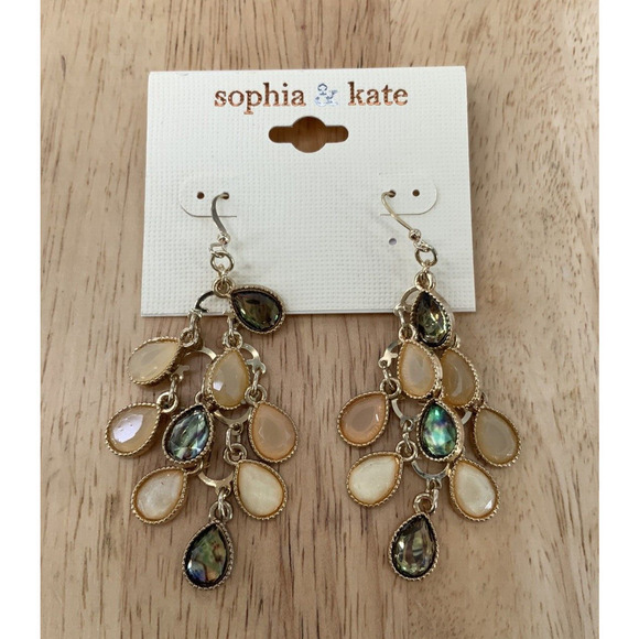 Sophia & Kate Earrings Gold Tone Teardrop Multicolor Glass Chandelier Jewelry - Picture 3 of 8
